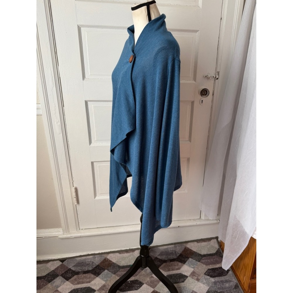 Bobeau Teal Blue Wrap Cardigan Shawl Poncho Sweater Asymmetric Lagenlook Lg - Picture 5 of 11